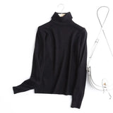 Chic Women 100% Wool Turtleneck Sweater Vintage Office Ladies Thin Knitted Jumper Tops