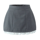Solid Mini Skirt With Lace Trim-Outfit