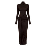 Turtleneck Long Sleeve Wrap Maxi Dress-Outfit
