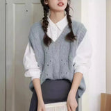 Fongt Small V Collar Soft Waxy Simple And Generous Knitting Vest New Female Gentle Girl Pure Color Sweet Sister Vest Female-Outfit