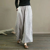 Fongt Summer New Striped Cotton Broad Legs Tight Waist Cover Meat Thin Harun Pants Women's Loose Leisure