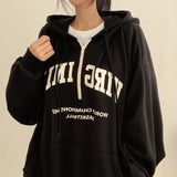 Vintage Letter Print Pullover Zipper Hoodie-Outfit