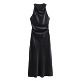 Fongt Autumn Silk Hymn Feeling Sleeveless Fan Flute Dress Round Neck Fashion Party Dress