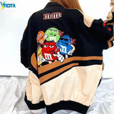 New Bomber Jacket Women 2022 Printed Zipper Long Sleeve Vintage Female Jacket Sport Style Polyester Women Varsity