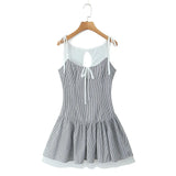 Striped Frill Strap Mini Dress-Outfit
