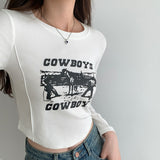 Shoulder Round Collar Long-Sleeved T-Shirt Women's Early Autumn New High-Waisted Spicy Girls Short Style Undershirt-Outfit