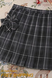 Sweet Bow Jk Plaid Skirt Women Fashion High Waist Adjust Button Girls Pleated Skirt Summer Preppy Style Sexy Mini