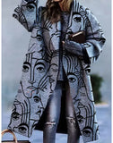 2023 Winter Women's Windbreaker Long Sleeve Long Button Lapel Coat Woolen Coat Casual Plaid Letter Printing Commuting Warmth-Outfit