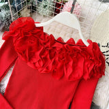 Women Knitting Full Sleeve Patchwork Sweaters Pullovers Girls Slim Floral Knitted Knitwear Tops GTA014-Outfit