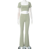 Fongt Women's Spring And Summer Generous Collar Short Umbilked Low-Waist Micro-Horns Thin Knitting