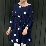 ZANZEA Women Polka Dots Printed Muslim Blouse Lace-Up Puff Sleeve Islamic Clothing Elagant Casual Dubai Marocain Turkish Tops 1028-0-Outfit