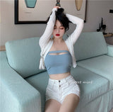 Fongt New Two-Piece Set Of Women's V-Neck Short Coat Thin Sunscreen Cardigan Breasts And Bottom Vest