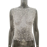 Fongt 2024 Explosion Women's Bubble Beads Net Yarn Perspective Sexy Sleeveless Vest