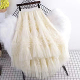 Winter Sweet Cake Layered Long Mesh Skirts Princess High Waist Ruffled Vintage Tiered Tulle Pleated ins