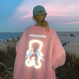 Harajuku Sweatshirt Hoodies Women Oversize Long Sleeve Loose Couple Clothes Reflective Devil Pullover Female Kawaii