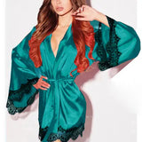 Multi-Color Sexy Underwear Lady Sexy Long Sleeve Nightgown Chiffon Bathrobe Pajamas-Outfit