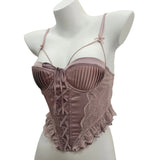 Fongt Retro Lace Splicing Sling Vest Woman 2025 New With Chest Pad Irregular Inside The Top