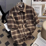 Fongt Short-Sleeved Shirt Men's Summer Retro Casual Five-Sleeve Shirt High Street Tide Coat