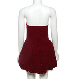 Sequin Strapless Puff Skirt Mini Dress-Outfit
