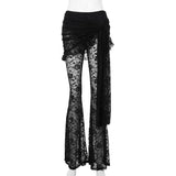Dark Wind Flocking Suspenders, Chest Style, Wind Lace Flared Trousers, Asymmetrical Aprons, Two Sets Of Women.-Outfit