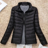Large Size Plus Fat Down Jacket Female Light Korean Version Fashion Standing Collar Short Fat MM White Duck Down Coat Tide-Outfit