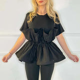 Fongt 2025 Fashion New Elegant Style Collar Folded Waist Splicing Design Sense Short-Sleeved Shirt