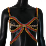 Rhinestones Big Bow-knot Bra Chain Color Crystal Lingerie Body Bralette Chest Waist Chain Rave Bikinis