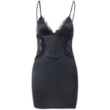 V-neck Lace Tunic Hollow Skirt 2023 Sexy Slim Babes Dress Skinny Club Party Dress Vestidos-Outfit