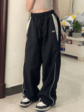 Contrast Piping Black Baggy Sweatpants-Outfit