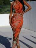 Fongt Summer New Women's Wear Elegant U-Neck Print Neck Dress D2427-Outfit