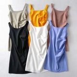 New Pleated Vest Dress Summer Women's Solid Color Square Collar Sleeveless Hip Skirt-Outfit
