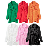 New Candy-Colored Silk Satin Long-Sleeved Dress In Summer-Outfit