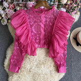 Lace Lace Long-Sleeved Shirt-Outfit