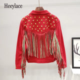 Women Jacket 2020 Autumn Vintage Star Rivet Suede Fringe tassel Loose denim Coat Long Sleeve Outerwear Female Boho