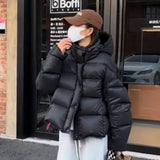 Soft Waxy Puff Short Hooded Turtle Back Down Jacket Female Winter New Small Loose Show Thin Bread Coat-Outfit