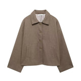 Fongt Women's Clothing Retro Casual Clip Long-Sleeved Single Buckle Hair Jacket Jacket