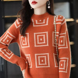 Solid Color Geometric Sweaters Korean Loose Autumn Winter Stylish Thick Warm Women's Clothing Half High Collar Jumpers-Outfit