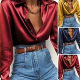 Satin Blouses Celmia 2021 Autumn Fashion Office Shirt Long Sleeve Solid Color Lapel Tops Loose Casual Blusas Sexy