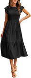 Fongt Summer Hot Women's Clothing New To Take Flying Sleeves Pure Color Folding Short-Sleeved Dress Women