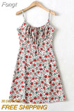 Print Floral Summer Boho Dress Short Mini Beach Lace Up A-line Sundress Green Strap Sleeveless Vintage Dress