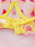 Yellow Heart Embroidery Mesh Lingerie Set-Outfit