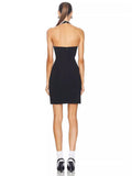 High-End Women's Clothing Direct Personality Suit Collar Dress Bump Color Button Hanging Neck And Axe Bandage