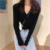 Fongt With Long-Sleeved Sweater Female 2024 New Korean Version Gentle Wind Short White Cardigan V-Neck Jacket-Outfit