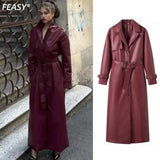 Fongt Explosion Women's Autumn/Winter New Overneck With Long Imitation Leather Wind Coat