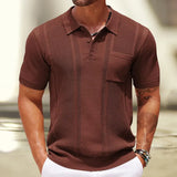 Fongt Men's POLO Shirt Summer Solid Color Short Sleeve Pit Commuter Jacket Knitted