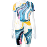 See-Through Bodysuit Leggings Shorts Two Pieces Sets Printed Women Sexy Stretch Slim Short Sleeve Soft Rompers 2021