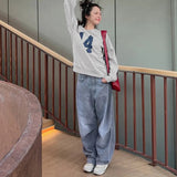 Number Printed One Shoulder Loose Sweatshirt-Outfit