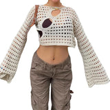 Fongt Summer New Spice Girl Fashion Sexy Irregular Broken Hole Hollow Knit Smock-Outfit