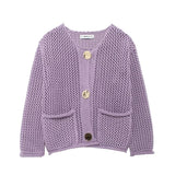 Fongt Women's INS Explosion Coarse Needle Long Sleeved Button Sweater