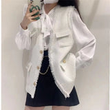 New Spring All-Matching Slim Fit Solid Color Vest Tweed Jacket Vest Women's Fashion Single-Breasted Tassel